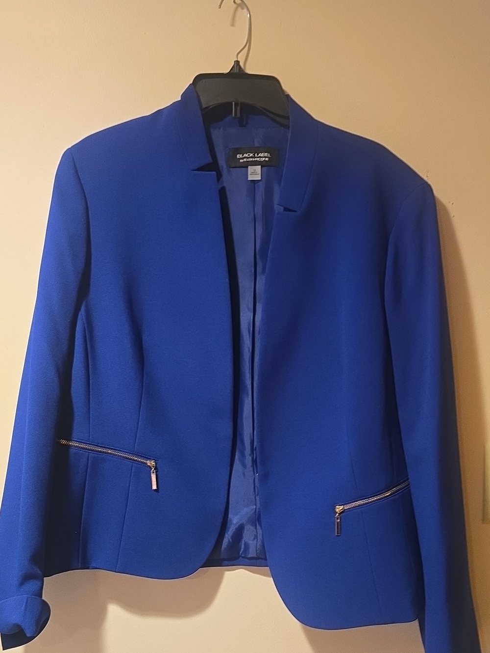 Black Label Cobalt Blue Collarless Zip-Pocket Blazer